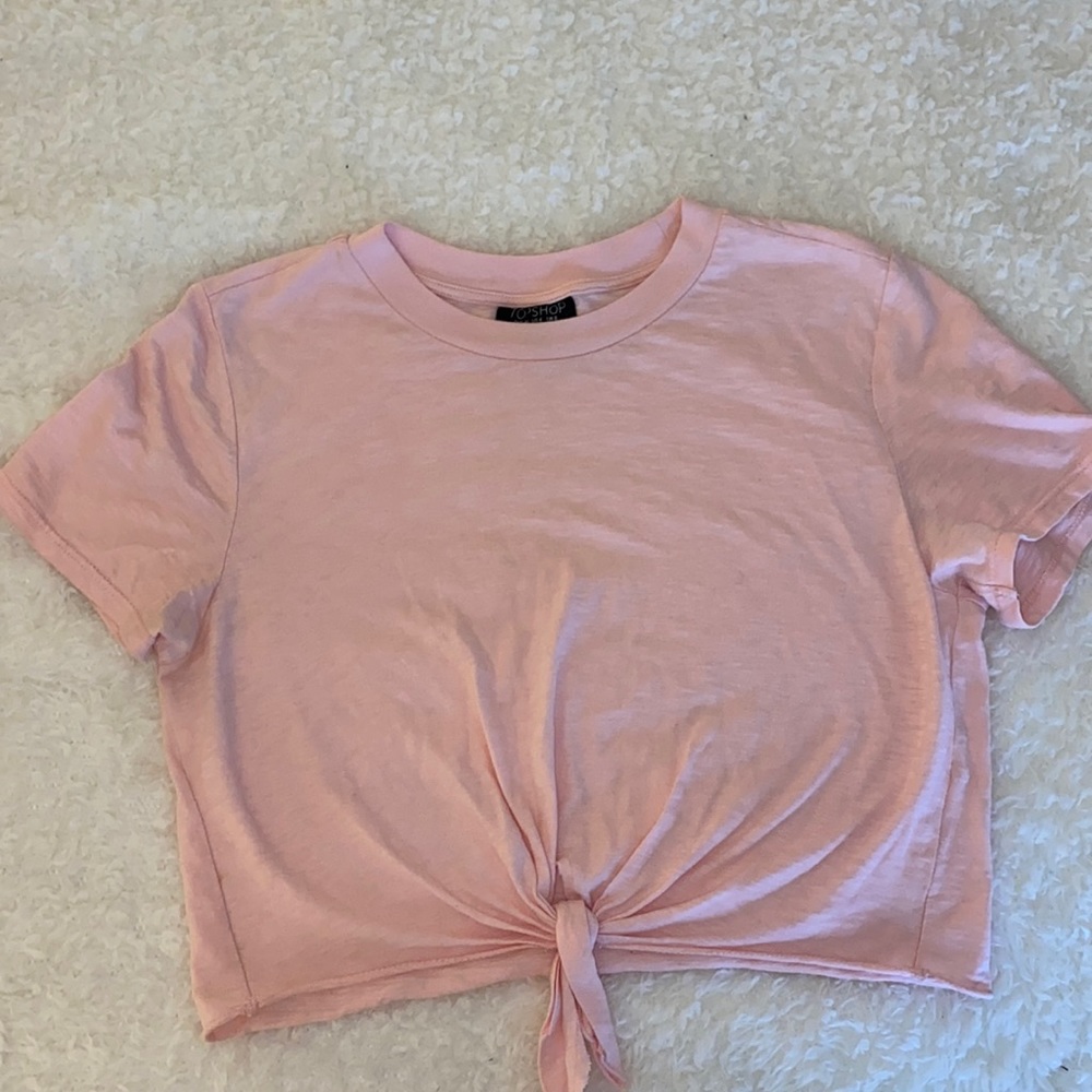 Topshop Pink Tie Front Crop Tee